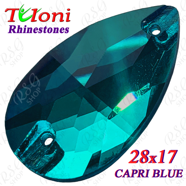 Strass Tuloni 10 pcs Capri Blue 28x17 Pear Sew-On Flat Back