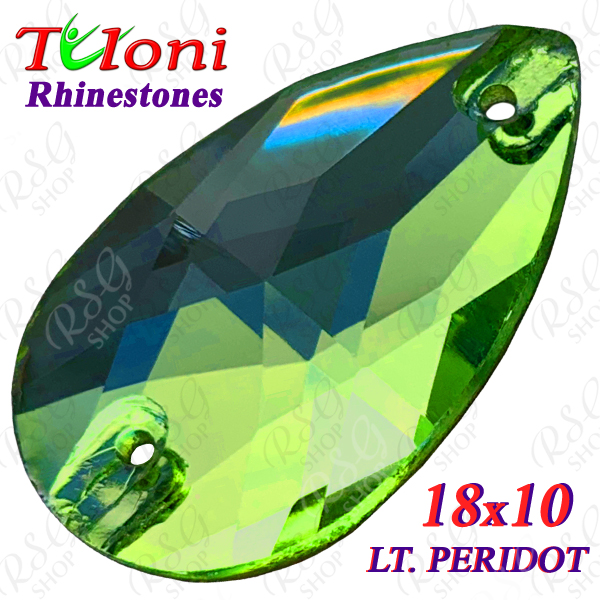 Rhinestones Tuloni 10 pcs Light Peridot 18x10 Pear Sew-On Flat Back