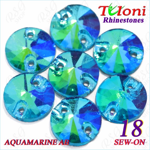 Стразы Tuloni 10 pcs col. Aquamarine AB 18 Round Sew-On Flat Back