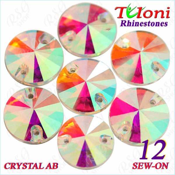 Strass Tuloni 10 pcs Crystal AB 12 Round Sew-On Flat Back