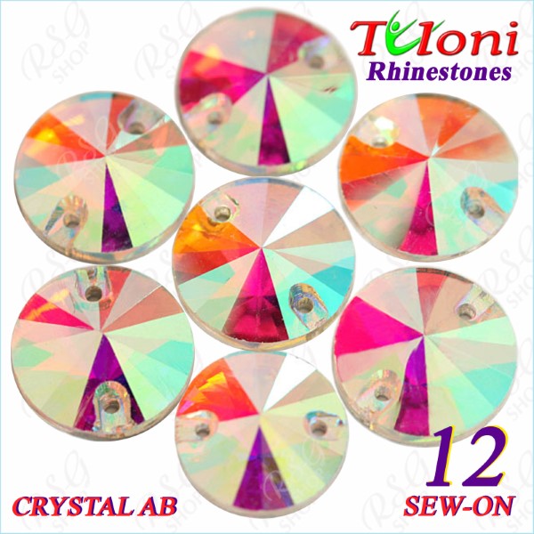 Стразы Tuloni 10 pcs Crystal AB 12 Round Sew-On Flat Back