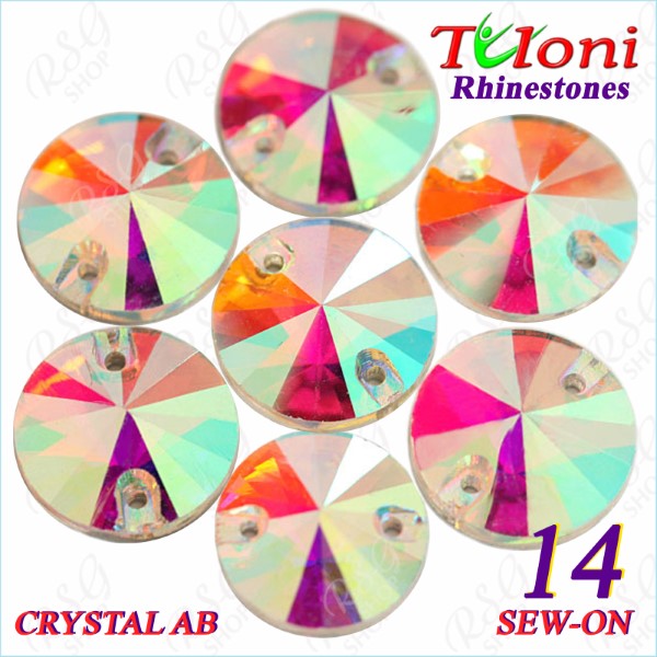 Strass Tuloni 10 pcs Crystal AB 14 Round Sew-On Flat Back