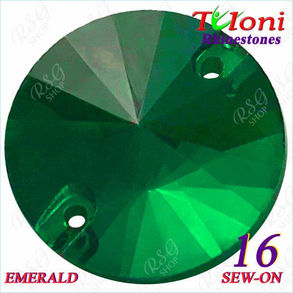 Strass Tuloni 10 pcs Emerald 16 Round Sew-On Flat Back