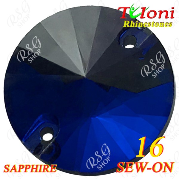 Стразы Tuloni 10 pcs Sapphire 16 Round Sew-On Flat Back